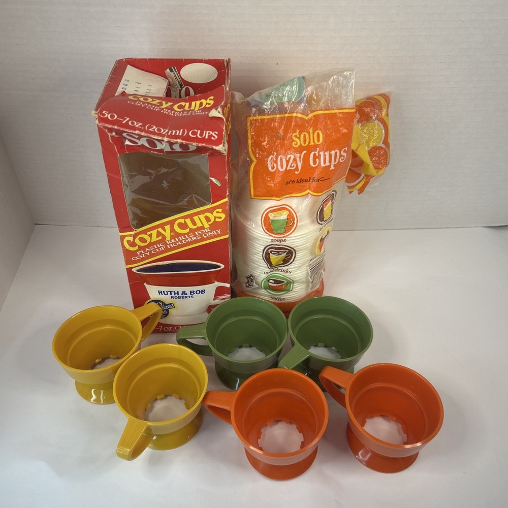 1970's SOLO COZY Cups 6 Plastic Cold/Hot Holders With Inserts Read
